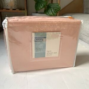 NWT 3pc 100% Cotton Solid Twin Sheet Set Fitted Flat Pillowcase Pink Peach